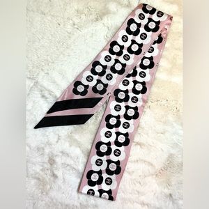 CHANEL 23K silk scarf bandeau wrap in pink white black brand new NWT full set